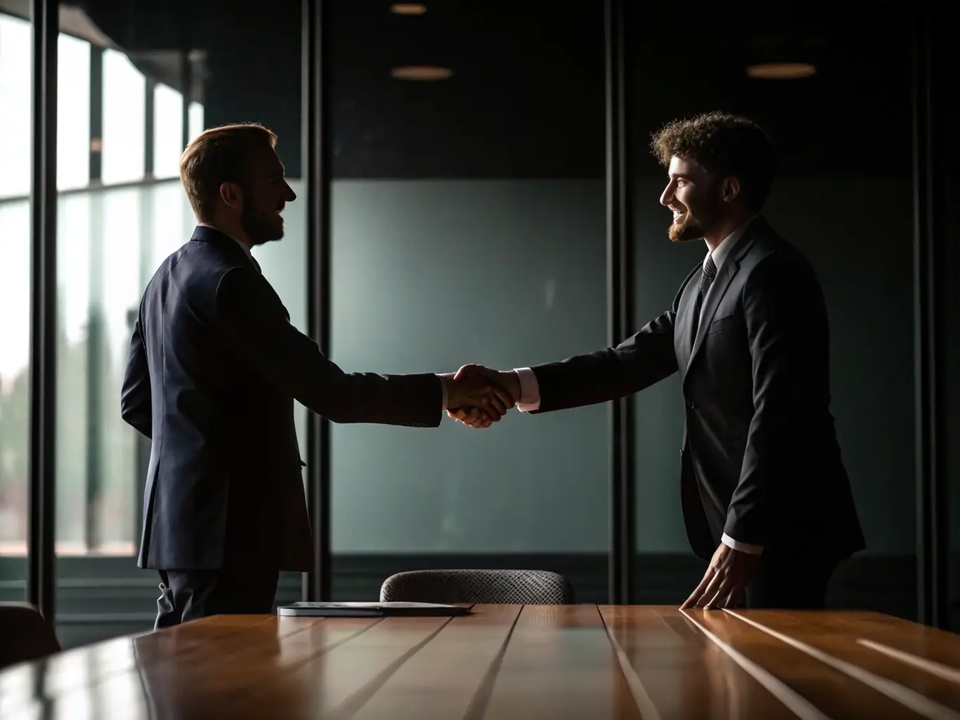 A photograph of representatives from CADOLE PRODUCTION and a corporate partner shaking hands at a collaborative event, symbolizing a strong partnership.